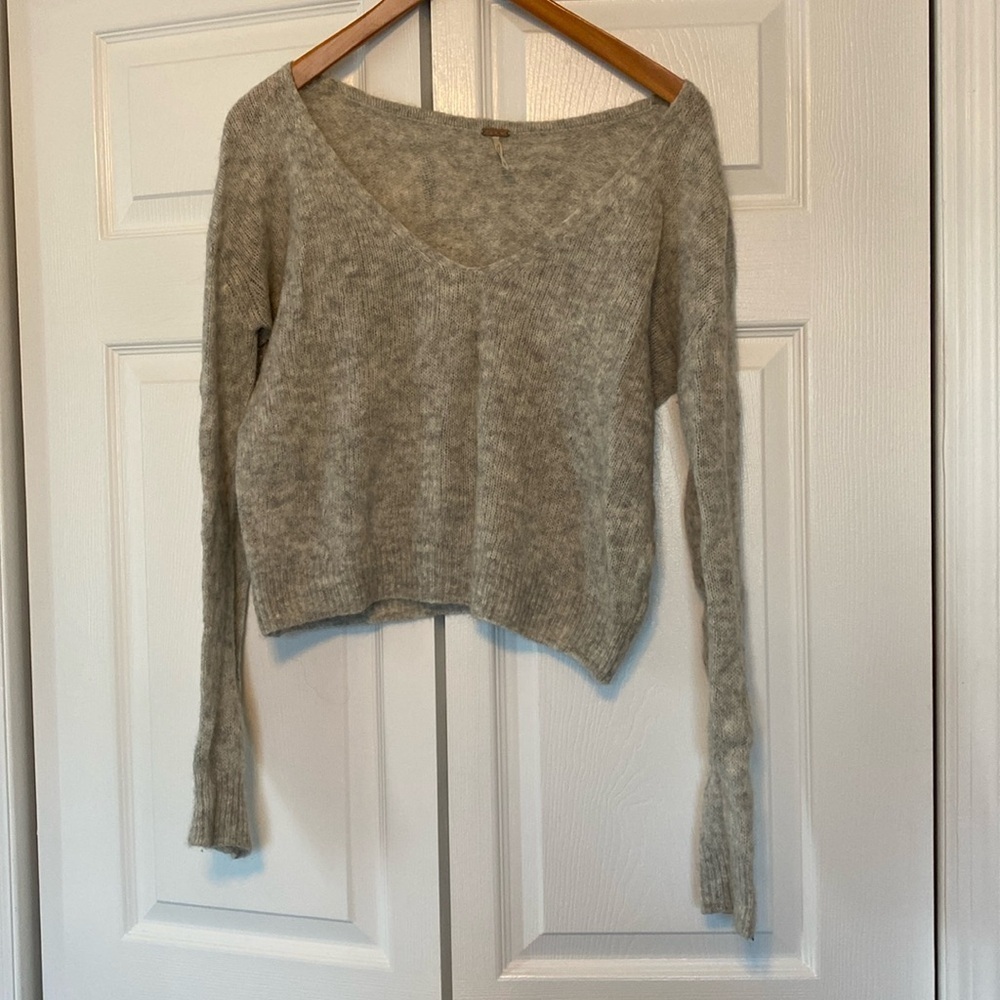 Free People v-neck alpaca wool mix grey sweater size XS